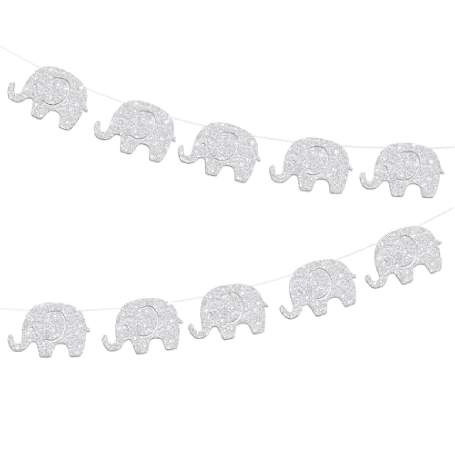 Baby Shower Garland Decorations Elephant Banner Glitter Silvery Supplies Pre - Strung Baby Elephant Decorations Birthday Party Supplies Baby Nursery Decorations 10 Feet 17 Pcs
