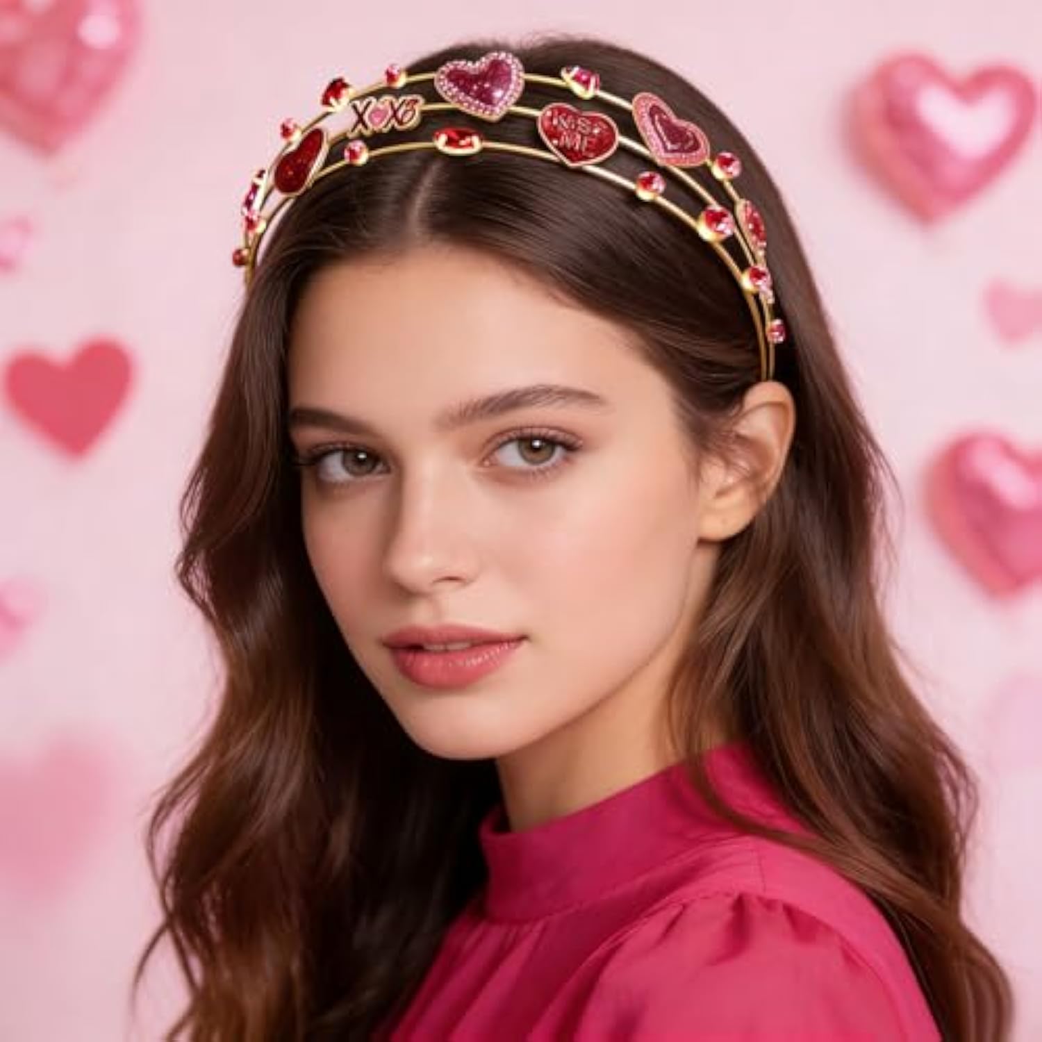 Valentines Day Headbands For Women Xoxo Heart Headbands Multi Layer Crystal Hairbands Valentines Costume Headwear Hair Accessories Gifts For Her (Xoxo Heart)