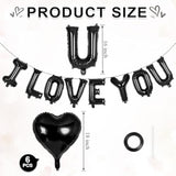16 Inch Black I Love You Letter Balloons,18 Inch Heart Balloons Valentines Day Balloon, Love Foil Balloon Banner For Valentines Wedding Engagement Galentines Day Bridal Shower Decor