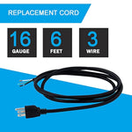 16 Gauge Power Cord Pigtail 16Awg Replacement Power Cord Open End 3 Wire Nema 5-15P Plug 3 Prong 6 Feet Heavy Duty Sjt Power Supply Ac Cable 120V, 13A, 1625W