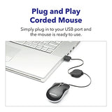 Wired Optical Computer Mini Usb-A Mouse - Plug & Play Corded Small Travel Mouse With Retractable Cable Black 98113