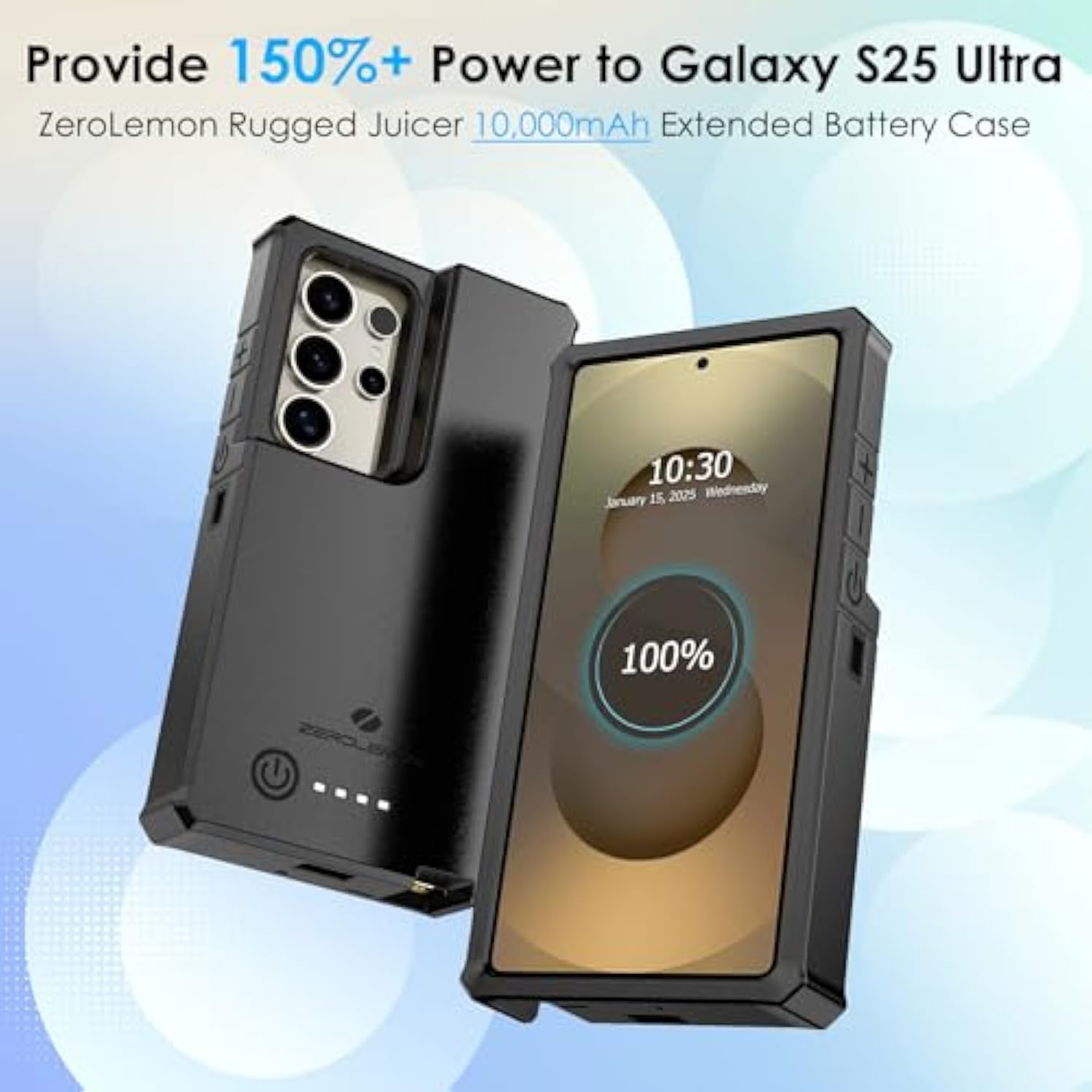 ZEROLEMON Battery Case for Galaxy S25 Ultra 10000mAh, 18W Fast Phone Charging Power to Galaxy S25 Ultra, Full Edge Protection ZeroShock Extended Charger Case Cover for Galaxy S25 Ultra - Black