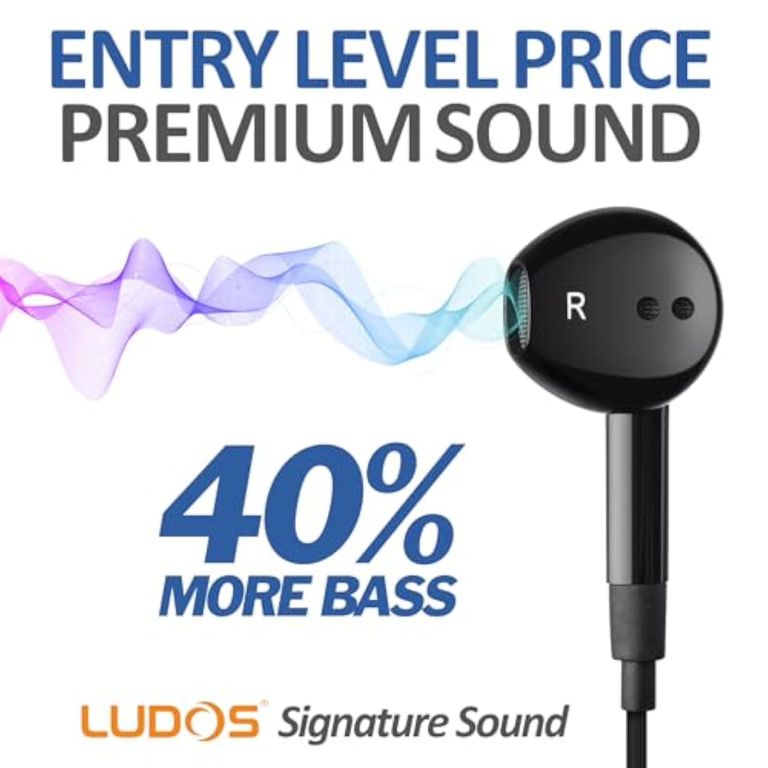 LUDOS FEROX Wired Earbuds in-Ear Headphones, 5 Year , Earphones with Microphone, Noise Isolation Corded for 3.5mm Jack Ear Buds for iPhone, Samsung, Computer, Laptop, Kids, School Students