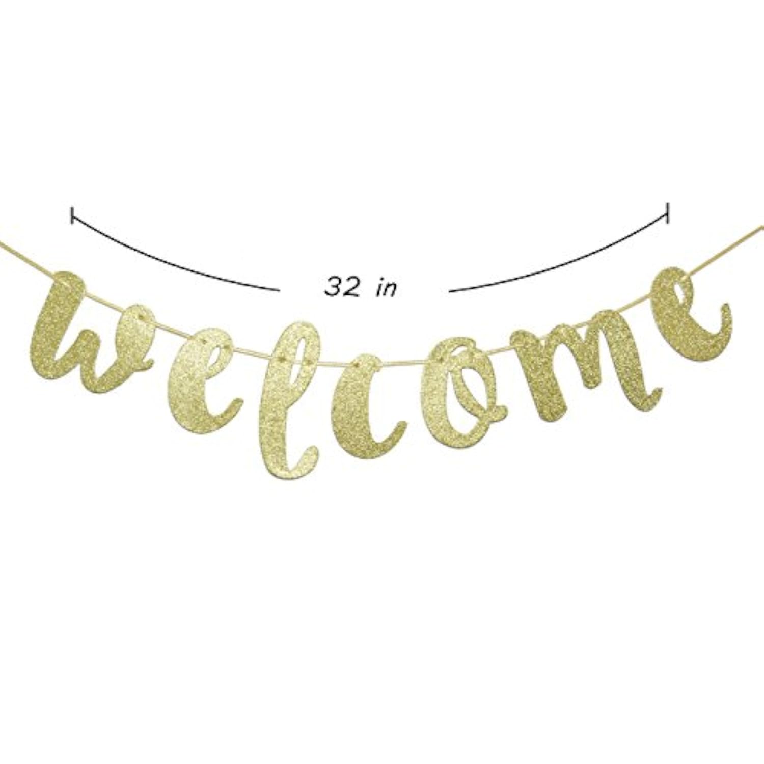 Welcome Gold Glitter Hanging Sign Banner- First Day Of School, Classroom, Wedding, House, Home Decor (Gold)