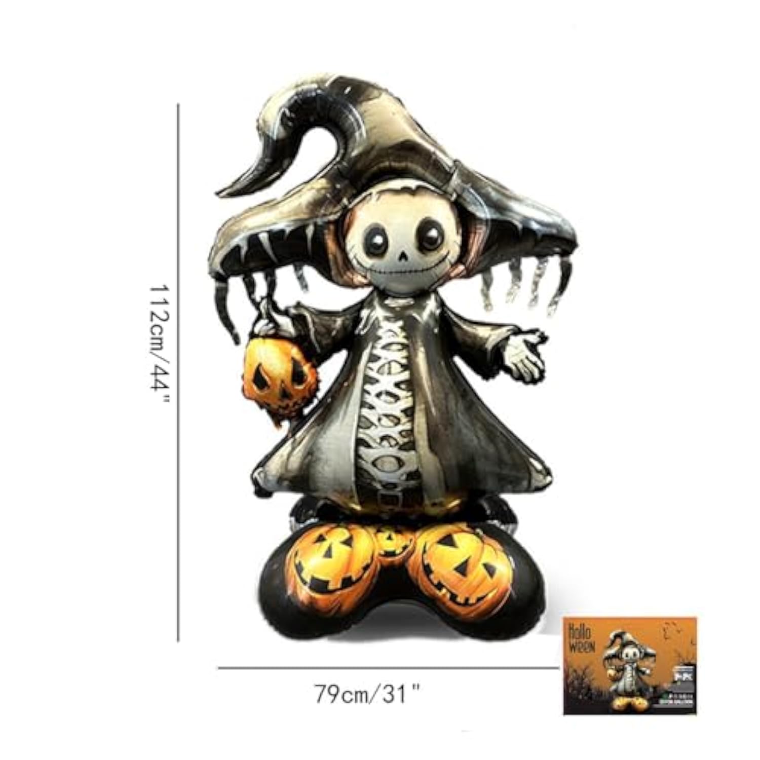 2Pcs 44" 3D Witch & Skull Halloween Foil Balloons - Helium Mylar Party Decoration