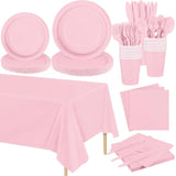 169 Pieces Light Pink Party Supplies Disposable Dinnerware Set Include Plates And Cups Napkins Plastic Forks Knives Spoons Tablecloth For Wedding Birthday Party Decorations, Serve 24 Guests
