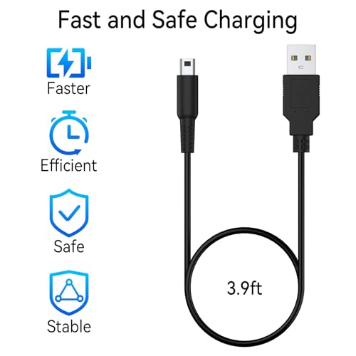2 Pack Charger for Nintendo New 3DS XL/3DS/New 2DS XL/New 2DS Charger Cable, 3.9 FT USB Power Charging Cord Adapter Compatible with Nintendo 3DS XL/