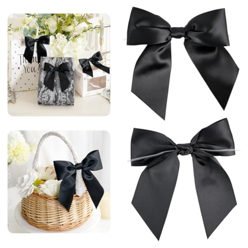 Black Satin Bows 5.5" Bows For Gift Wrapping, Invitations, Baskets, Wreaths & Crafts, 24 Pcs