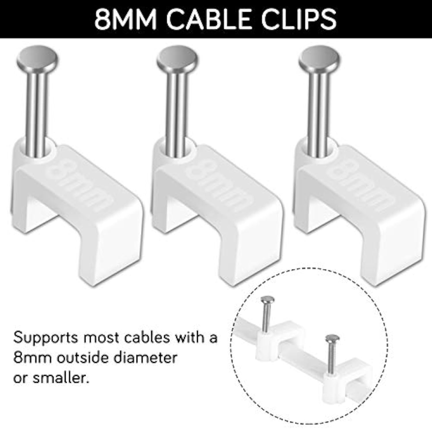 Cable Clips - 100 Pieces Ethernet Cable Clips With Nails 8Mm Cord Holder For C