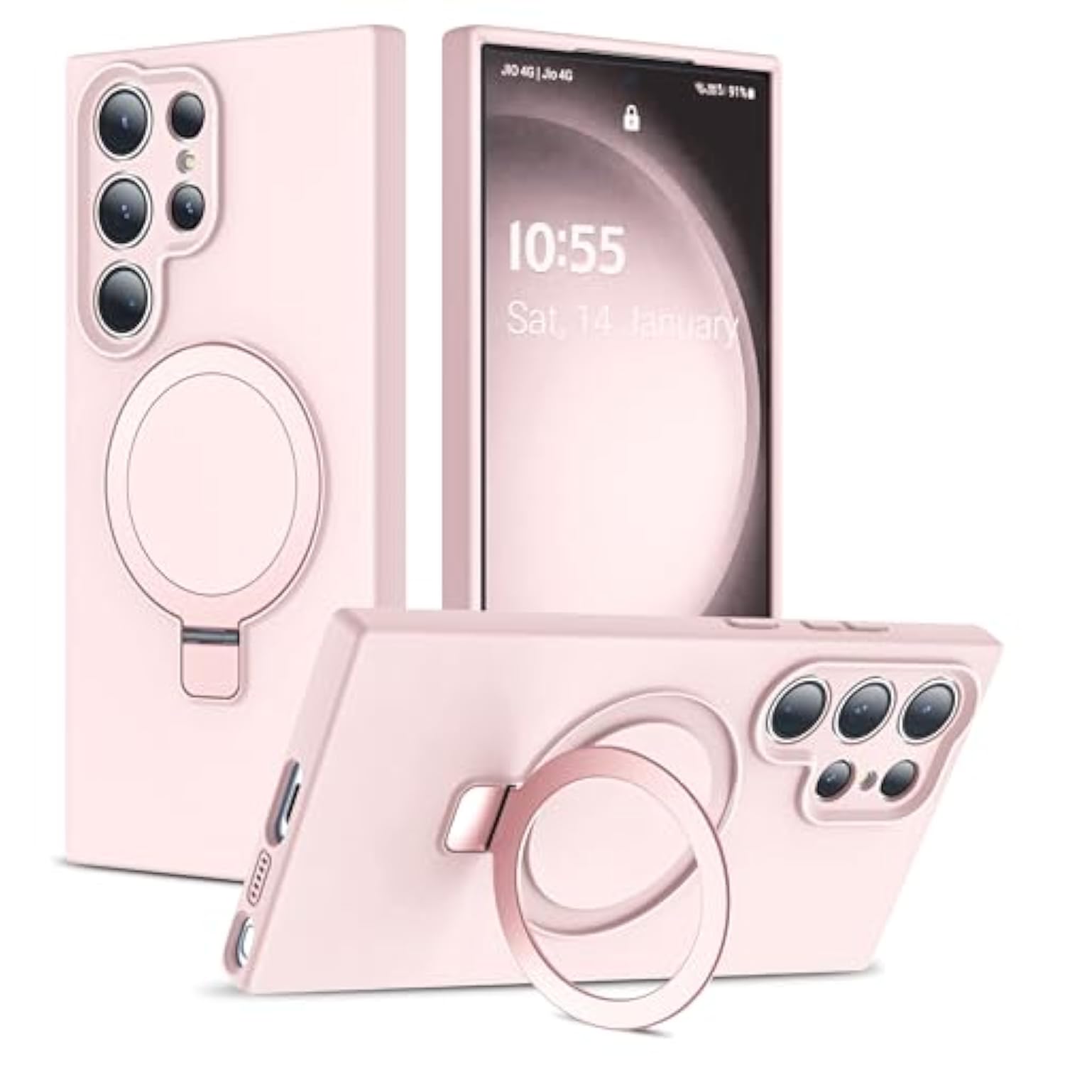 Designed For Samsung Galaxy S23 Ultra Case 6.8'' With Magnetic Ring Stand[Compatible With Mag-Safe][Military-Grade Protection]Slim Liquid Silicone S23 Ultra Phone Case For Men Wowen,Pink 2579