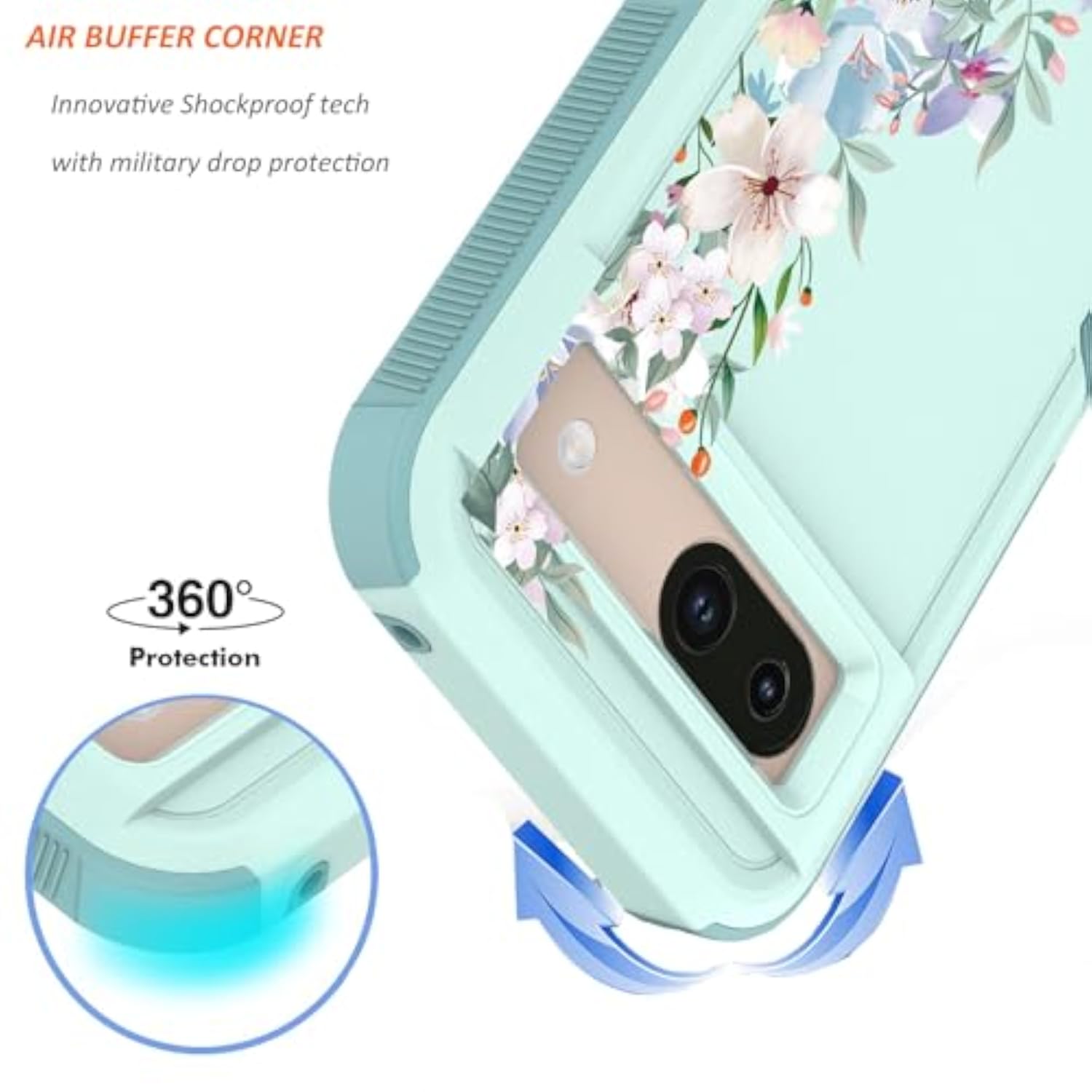 Mint Green/Magnolia Google Pixel 8a 5G Case with Floral Design