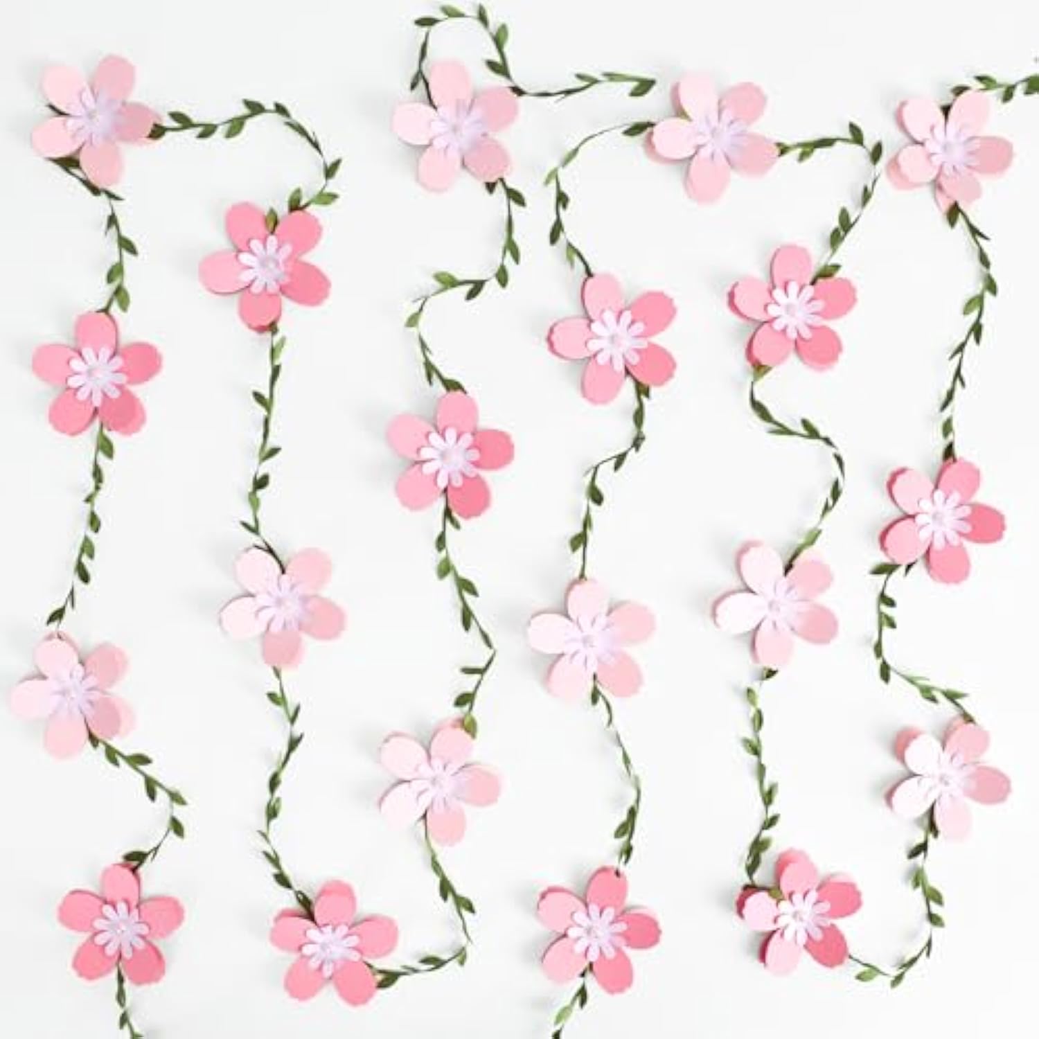 3D Cherry Blossom Flower Garland (2Pcs) Flower Banner Pink Paper Cherry Flower Garland For Spring Garden Party Wedding Backdrop Arch Decor