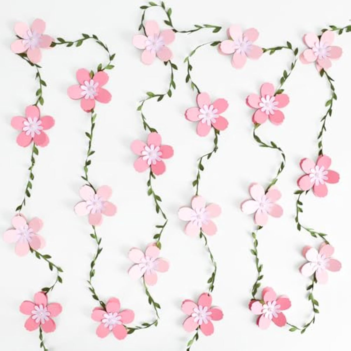 3D Cherry Blossom Flower Garland (2Pcs) Flower Banner Pink Paper Cherry Flower Garland For Spring Garden Party Wedding Backdrop Arch Decor