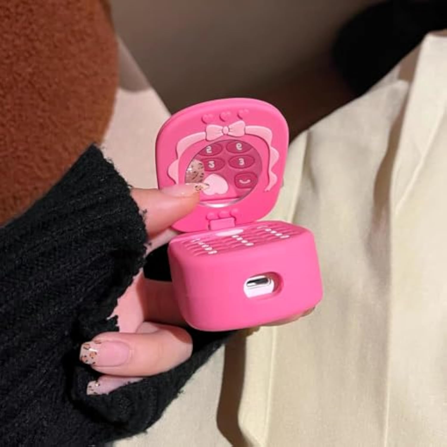 Cute Silicone AirPods Case Cover with Cleaner Kit for Women and Girls, Anti-Drop Protective Case for AirPods 1st/2nd Generation (Pink)