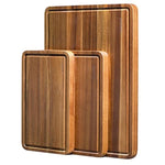 Wood Cutting Boards Set Of 3 For Kitchen, Thick Chopping Board, Large Wooden Cutting Board Set With Deep Juice Groove And Handles, Wooden Trays For Meat, Fruit And Cheese (17X12, 12X10, 12X7 Inch)