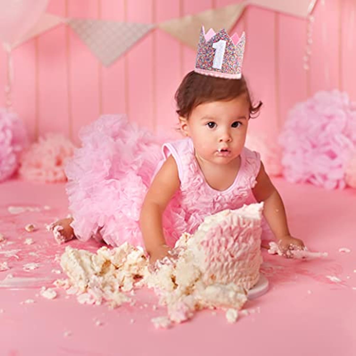 Rainbow Crown For 1St Birthday Party- Glitter Birthday Crown, Birthday Hats For Kids, Baby'S Birthday Photo Props, Crown Birthday Decoration, Little Girls Hair Accessories Party