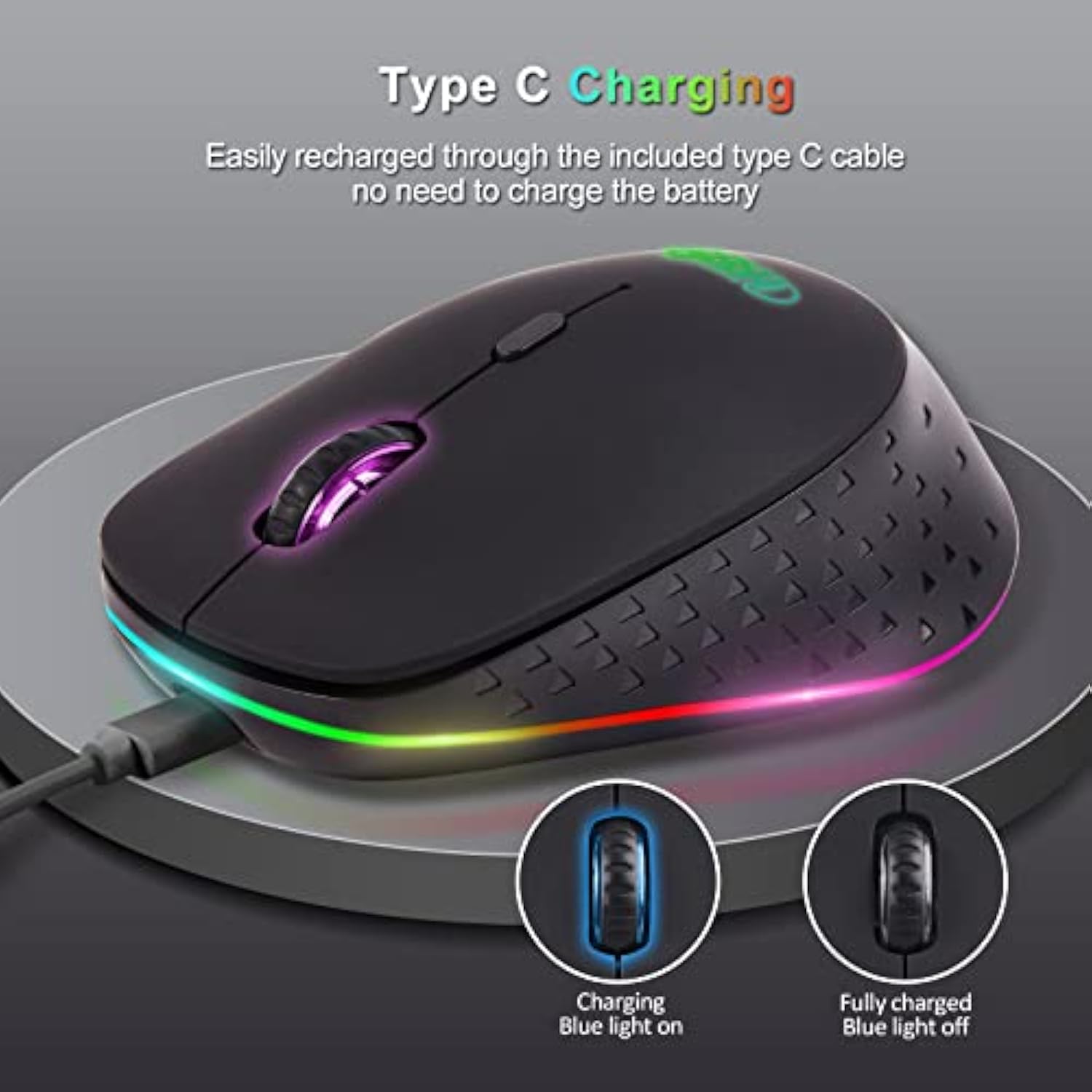 Wireless Mouse,2.4Ghz And Bt 5.1 Dual Mode Fast Switching Connection 13 Rgb Ba