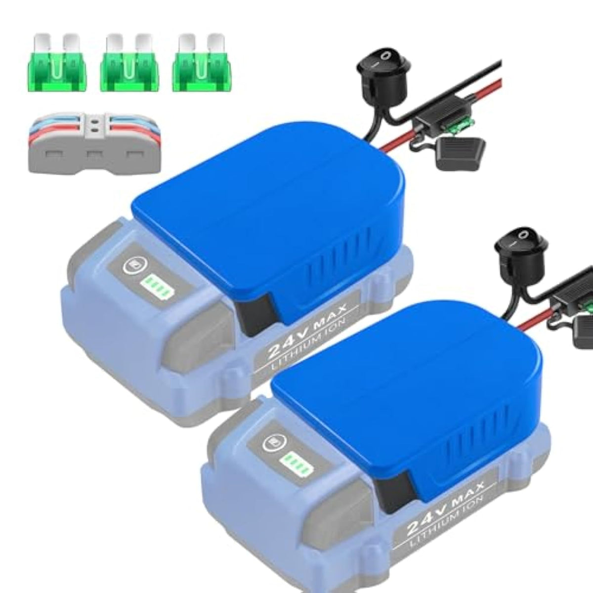 2Packs Power Wheels Adapter For Kobalt 24V Max Battery With Fuse, Power Connector For Rc Car, 14 Gauge Robotics, Rc Truck, Diy Use, Work For Kb624-03 Kb524-03 Kb424-03 Kb224-03 Battery