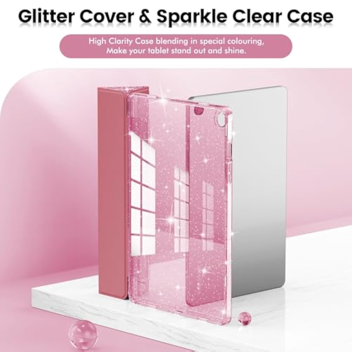 Case For Galaxy Tab A9 Plus 5G, Glitter Cover With Sparkly Clear Back For Samsung Galaxy Tablet A9+/A9 Plus 11 Inch 2023 Model (Smx210/X216/X218)[Auto Wake/Sleep] For Girls Kids Pink