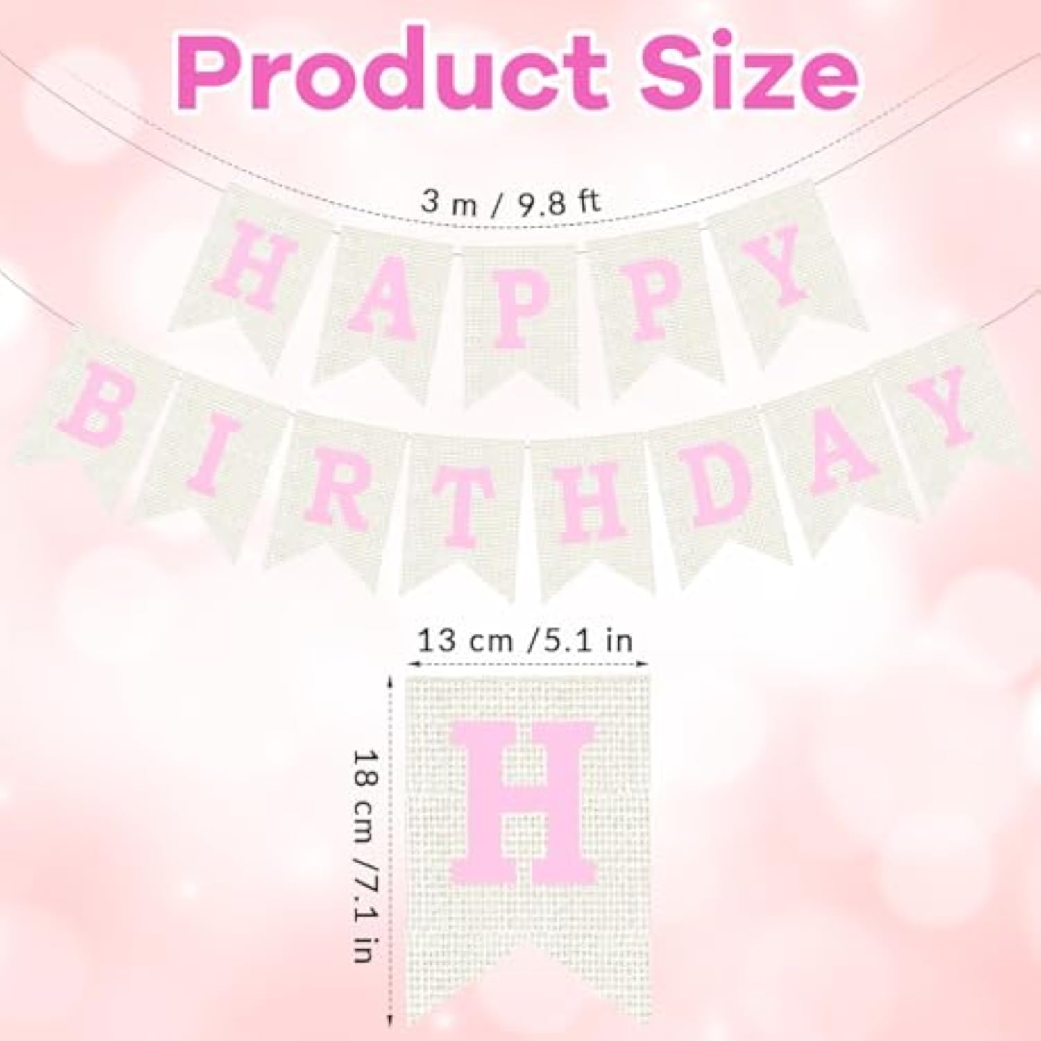 Burlap Happy Birthday Banner, Pink Assembled Happy Birthday Banner Sign Garland For Boys Girls Rustic Party Decorations