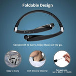 Foldable Bluetooth Headphones Wireless Neckband Headset With Retractable Earbuds, Sports Sweatproof Noise Cancelling Stereo Earphones With Mic