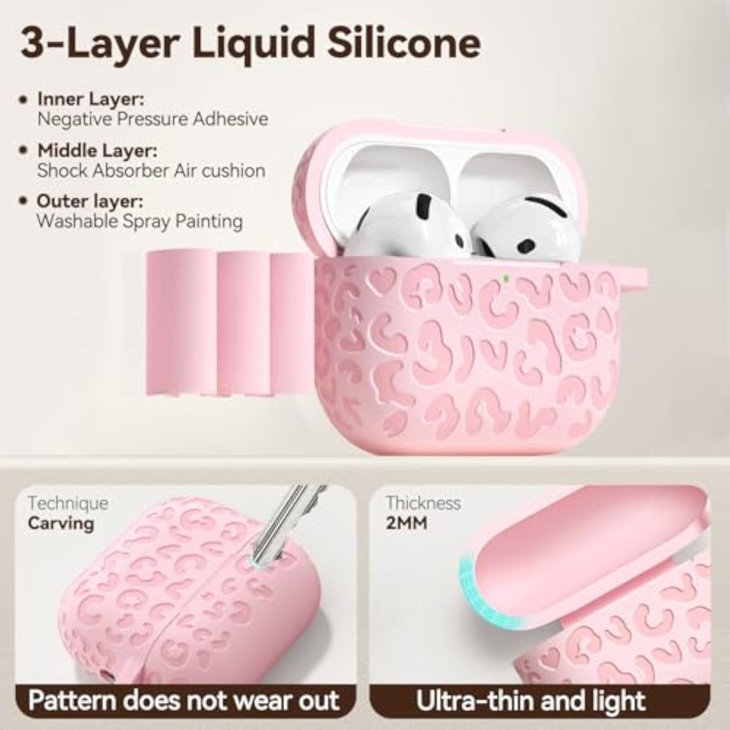 Leopard Engraved AirPods 4 Case Cover 2024 in Pink