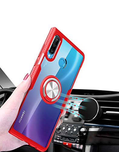 Clear Case for Huawei P30 Lite with Ring Holder,Slim Fit Case Transparent Hard PC Cover Huawei P30 Lite Case with Metal Plate for Magnetic Car Phone