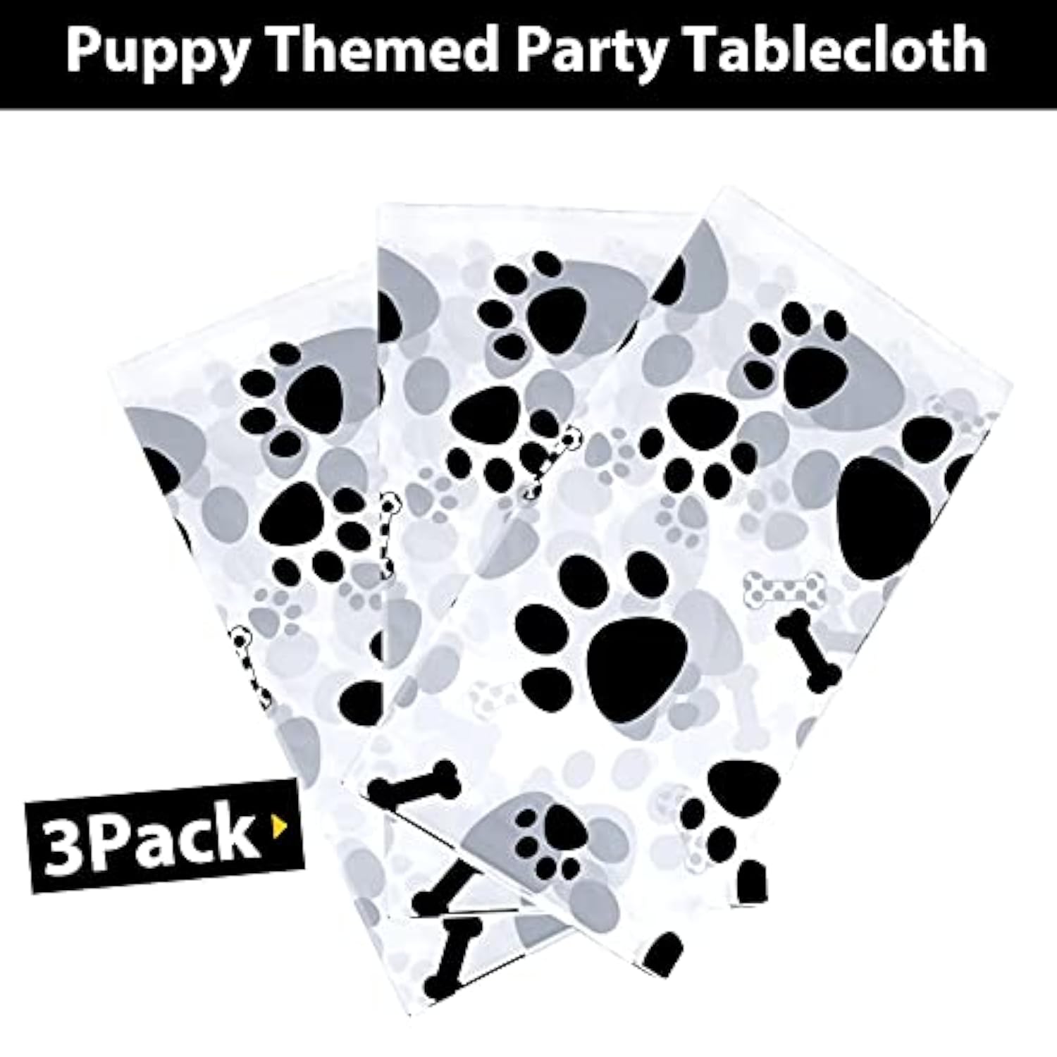 3 Pack Puppy Dog Pet Paw Print Plastic Tablecloth Table Cover,Large Paw Print And Bone Sign Plastic Disposable Rectangle Table Cover For Pet Dog Themed Birthday Party Decorations,54X108 Inch