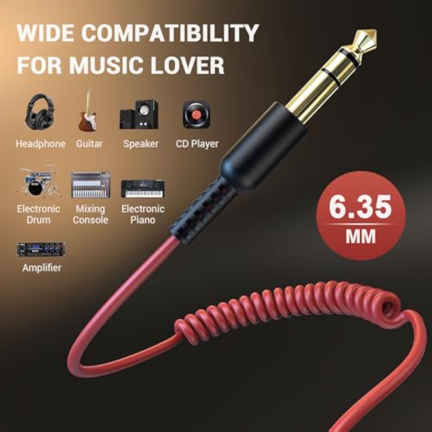 Fusion A71/Hifi/Pro C/Pro M Wired Headphones Audio Cable Red - 6.35Mm To 3.5Mm
