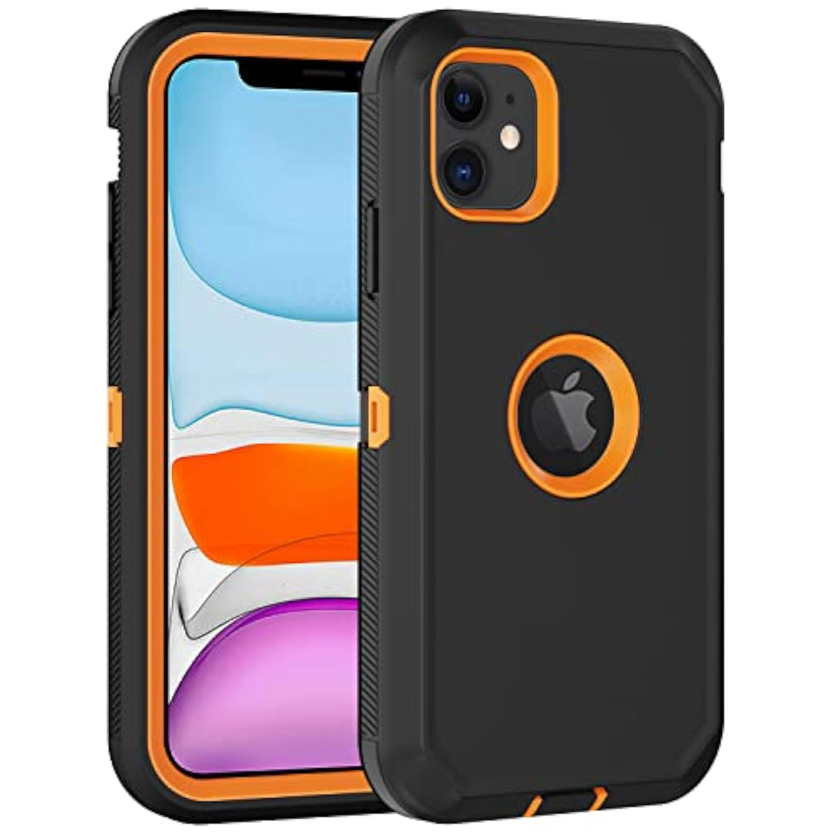 For Iphone 11 Case, With Built In Screen Protector Heavy Duty Drop Protection, Full Body Rugged Shockproof Dust Proof 3- Layer Tough Protective Phone Cover For Apple Iphone 11 Black/Orange