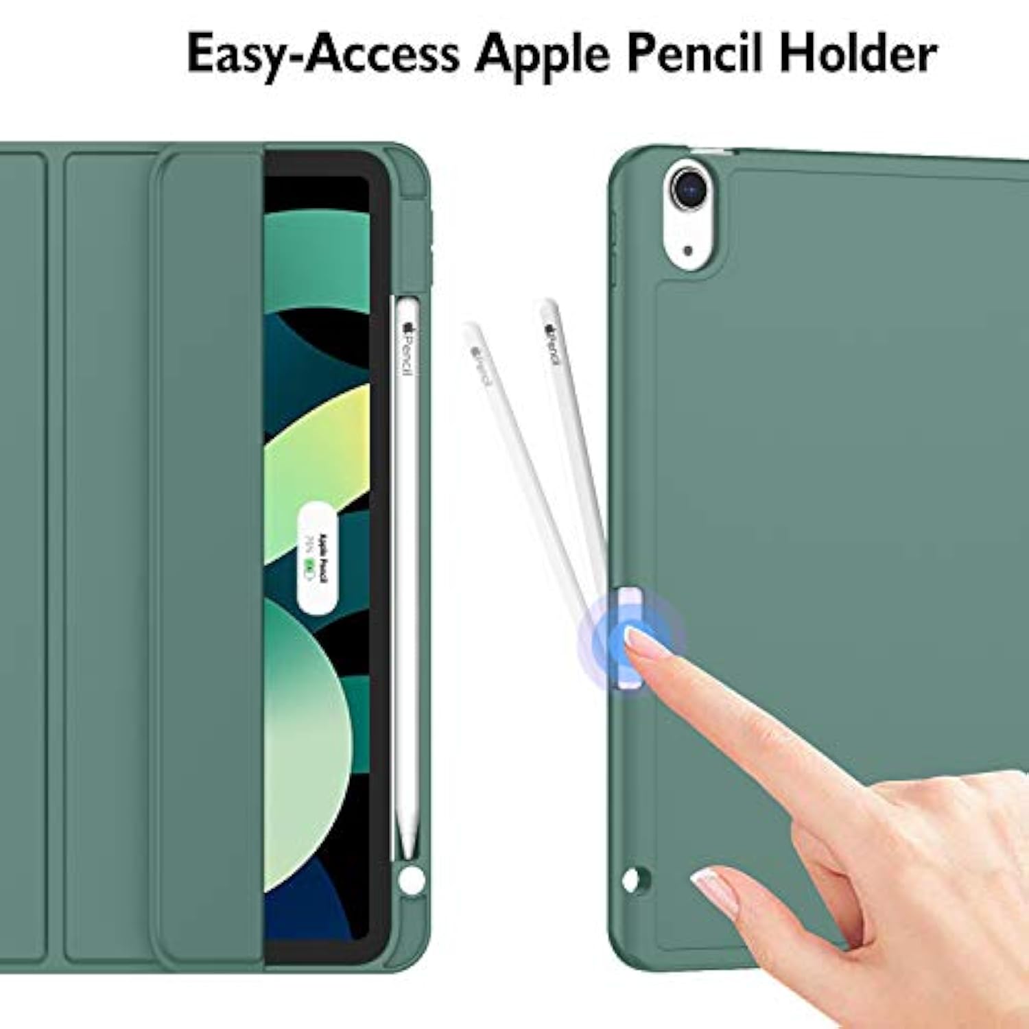 Air 11 Inch Case M3 2025 / M2 2024, Air Case 5Th Generation/4Th Generation 2022/2020 10.9 Inch [Support Touch Id And Auto Wake/Sleep](New Midnight Green)