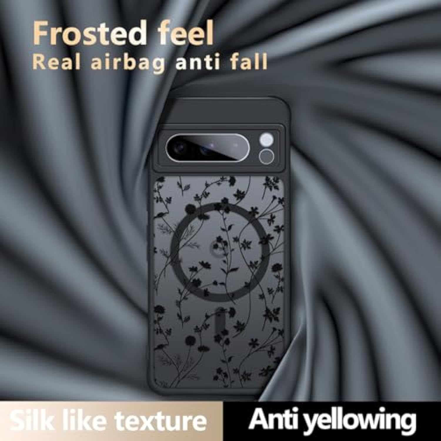 Magnetic Case For Google Pixel 8 Pro [Compatible With Magsafe] Black Flower Floral Pattern Case For Women Girls Soft Tpu Bumper Hard Pc Back Anti-Fall Shockproof Protective Slim Cover A9