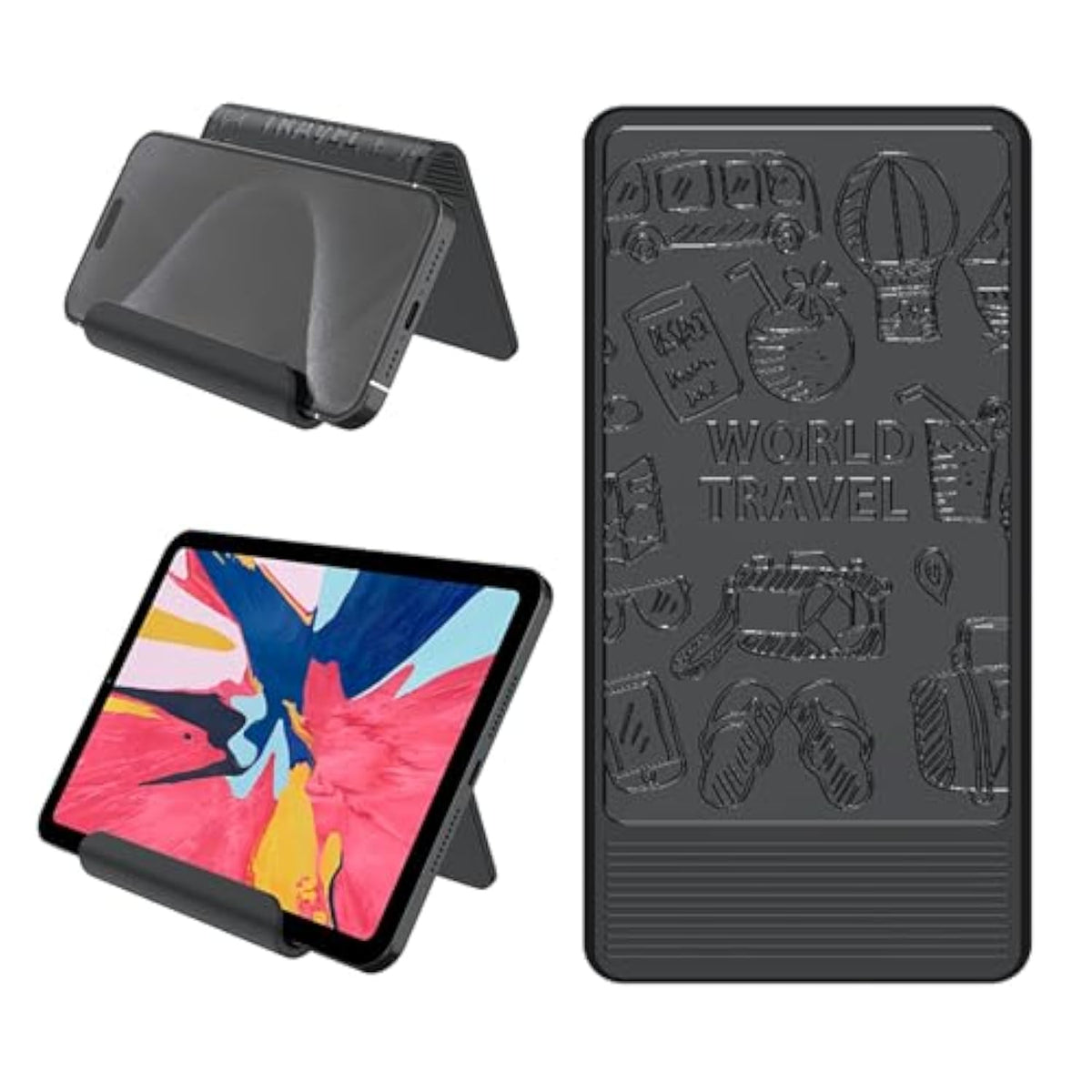 Airplane Phone Holder Mount, Travel Essentials Flexible Phone Holder, Airplane Tablet Holder For Flying, Desk, Compatible With Iphone, Smartphone, Tablet (Black Silk Screen)