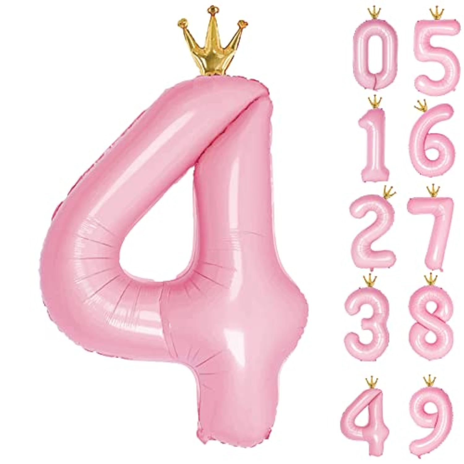 Number 4 Balloon With Crown, Large Number Balloons 40 Inch, 4Th Birthday Party Decorations Supplies 4 Year Old Birthday Sign Decor, Pink