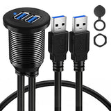 Alloy Dual Port Usb 3.0 Car Dashboard Flush Mount Cable, Male To Female With L