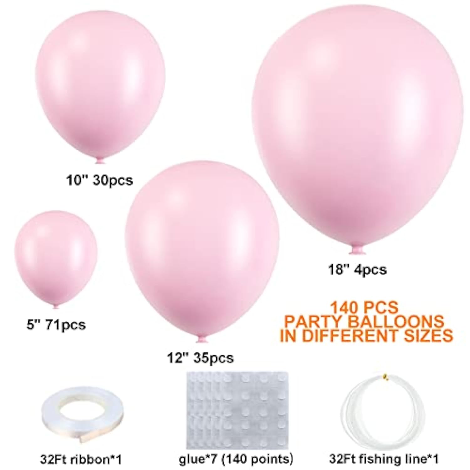 140pcs Pastel Pink Balloon Garland Kit with Various Sizes for Baby Shower & Birthday Decor