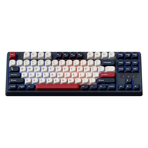 Kj4 Wireless Custom Mechanical Keyboard, 2.4 Ghz Bluetooth Qmk 80% Layout Rgb, Hot-Swappable Banana Switch Compatible With Mac Windows Linux, Pbt Durable Keycaps For Gaming - Dark Blue