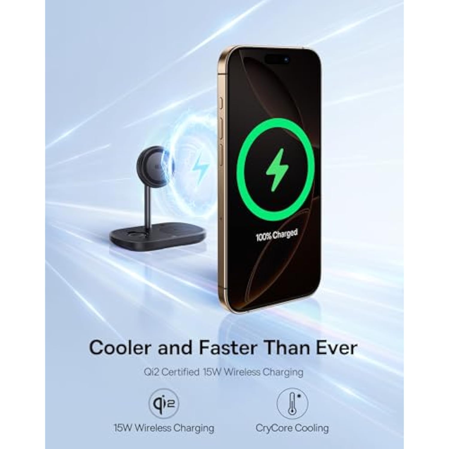 Baseus 3 in 1 Wireless Charger Stand, Qi2 Certified 15W Cooling Magnetic Charging Station, MagSafe-Compatible iPhone Charger for iPhone12-15 Series, Apple Watch, AirPods - 45W Adapter Included