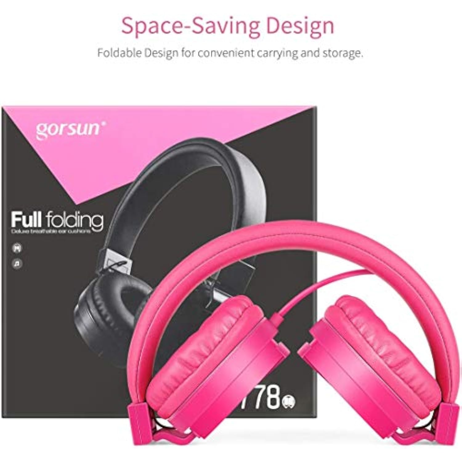 gorsun Kids Headphones, Lightweight Stereo Wired Toddler Headphones, Adjustable Headband Children's Headset for Smartphones Computer Pad Earphones(Pink)