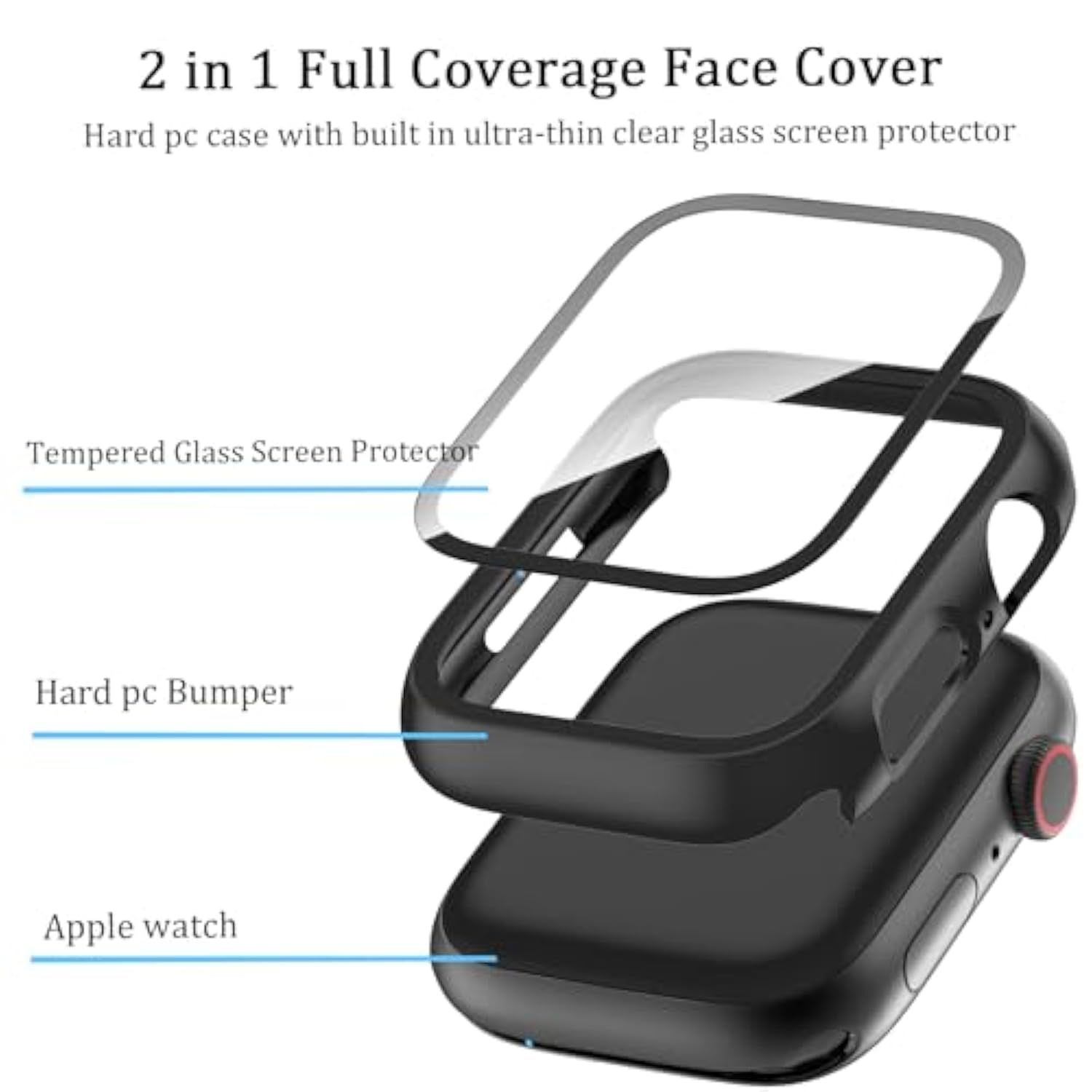6 Pack Apple Watch 45mm Case Series 7-9 Tempered Glass Full Coverage
