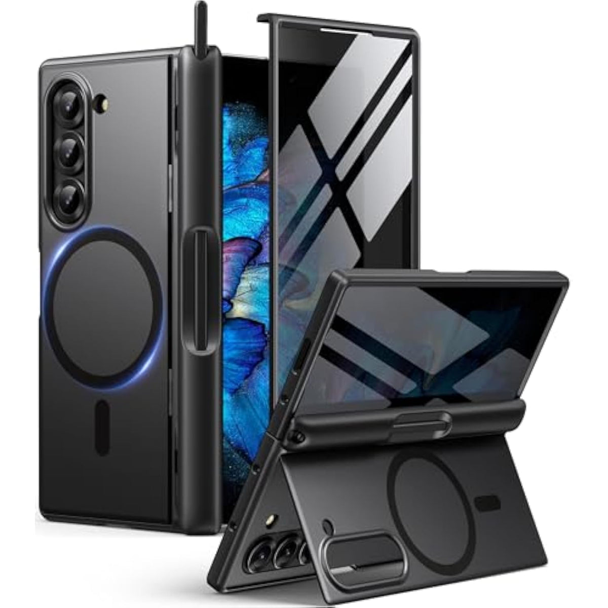 Magnetic For Samsung Galaxy Z Fold 6 Case With Privacy Screen Protector, [Compatible With Magsafe][Anti Spy]Built-In S Pen Holder & Kickstand, Full-Body Shockproof Phone Case For Z Fold 6, Black