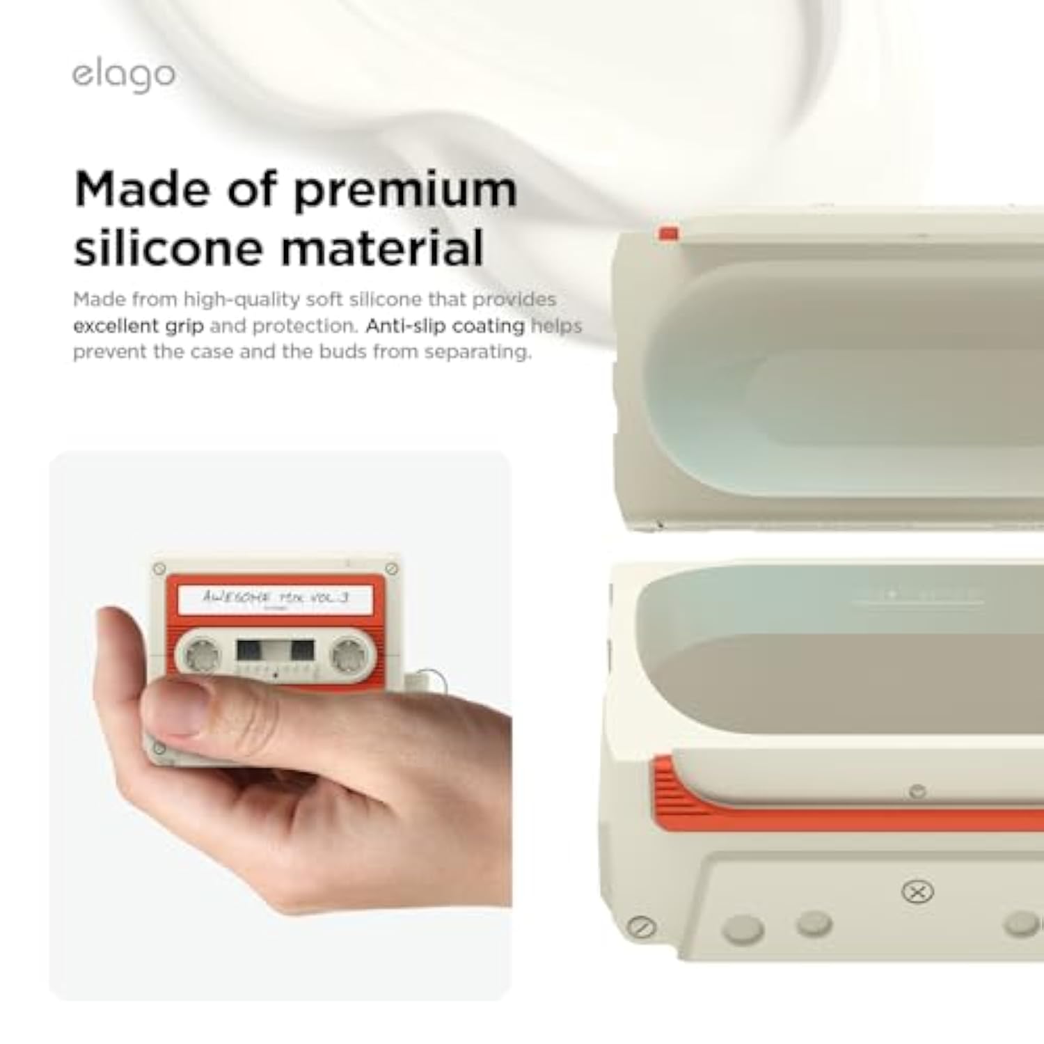 elago Compatible with Samsung Galaxy Buds 3 Pro & 3 & 3 FE Case, Cassette Tape Design Cover with Carabiner, Full Protection, Headphone Accessories, for Men, for Women