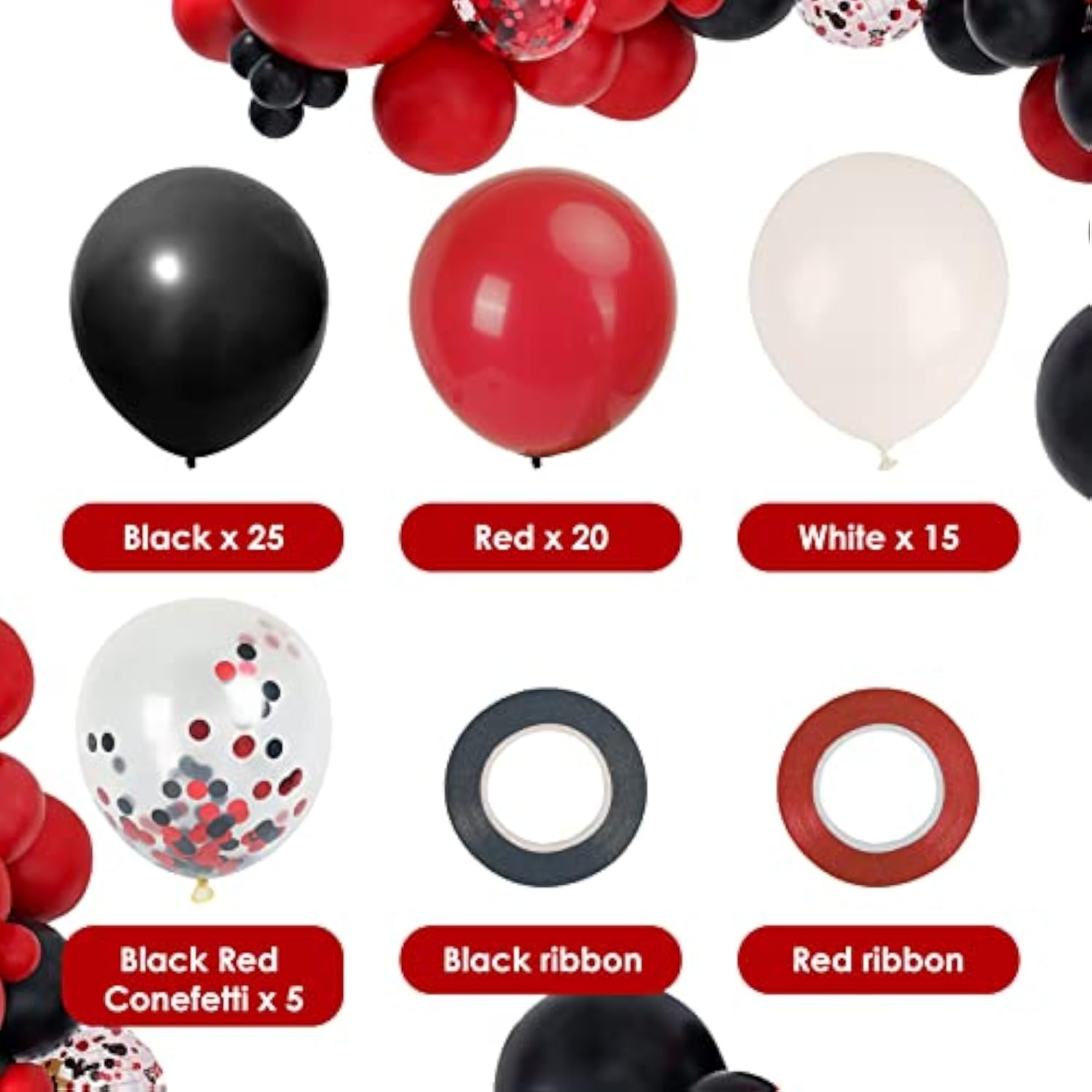 Red, Black & White Balloon Set: 65-Piece Party Decorations