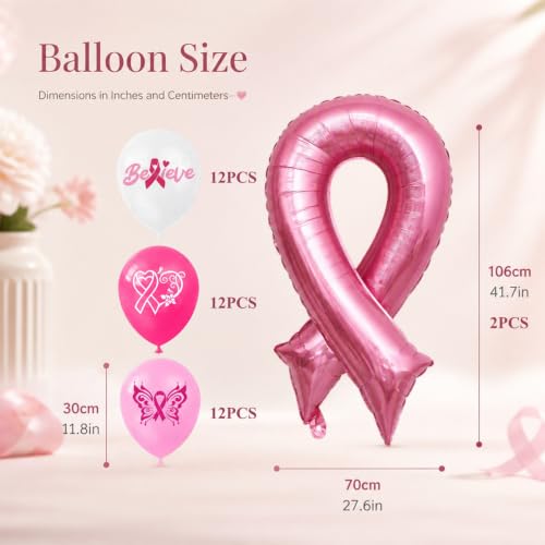 Breast Cancer Awareness Balloons – 38 Pcs Pink Ribbon Latex Foil Set