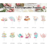 48Pcs Tea Party Paper Cupcake Toppers, Floral Tea Time Tea Party Decorations, Afternoon Tea Themed Birthday Party Cake Picks For Baby Shower Princess Birthday Party Wedding Favors