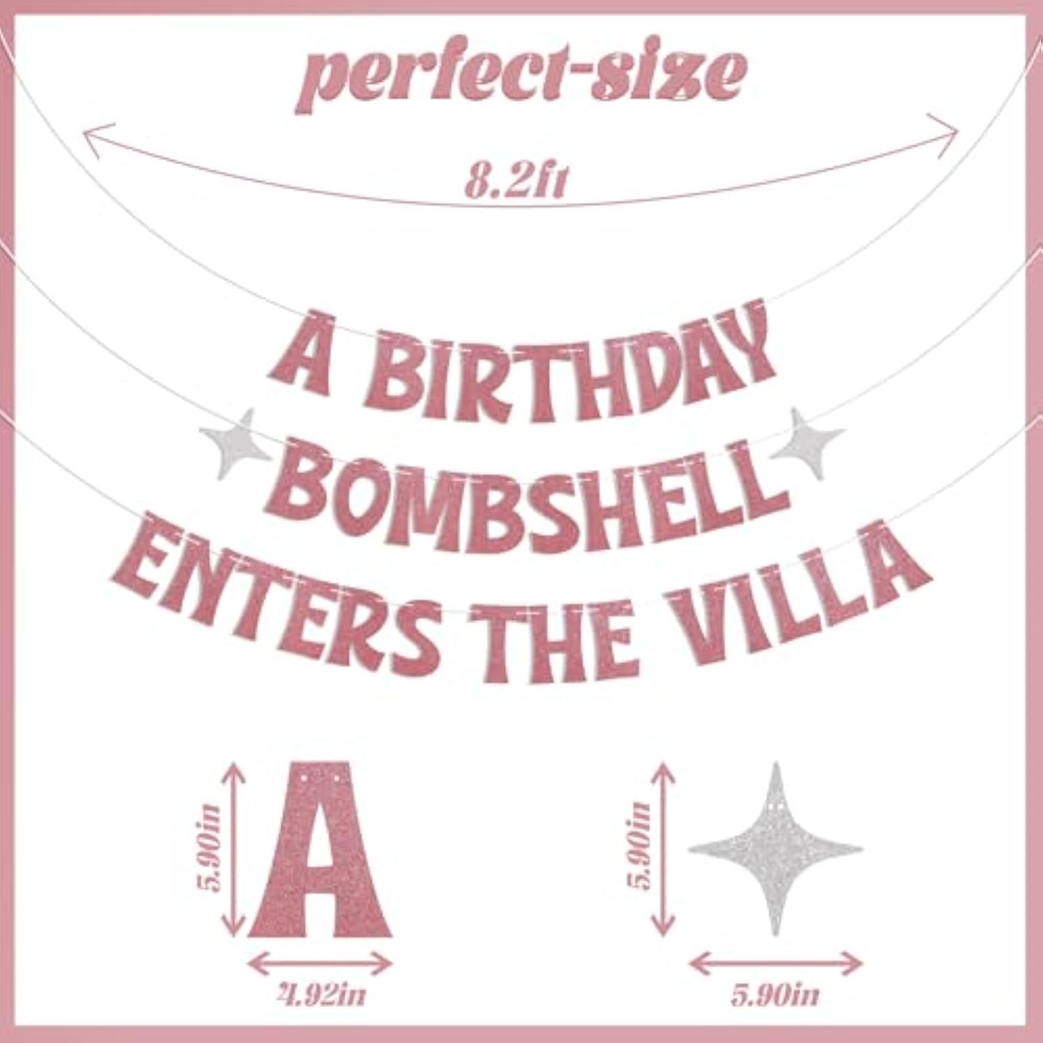 Birthday Bombshell Enters the Villa Banner Rose Gold Love Island Party Decor