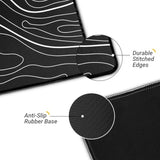 Large Computer Mouse Pad With Non-Slip Base For Desktop, Cute Gaming Mouse Mat With Stitched Edges, Long Extended Anime Mousepad For Laptop, 31.5 X 11.8 Inches (Black Topographic Map)