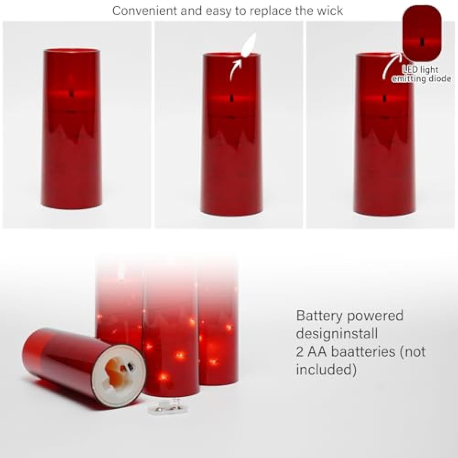 Flameless Led Candles With Timer 5 Pc Flickering Flameless Candles For Romantic Ambiance And Home Decoration Stable Acrylic Shell,With Embedded Star String?Battery Operated Candles?Red?