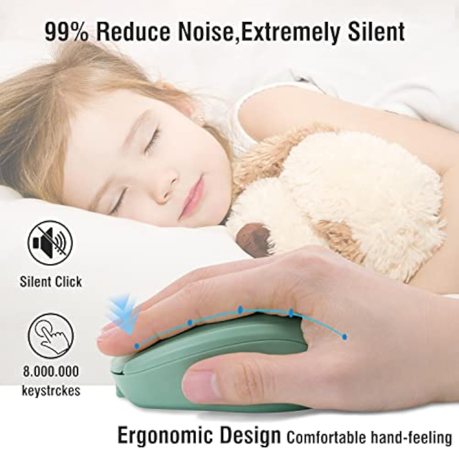 Rechargeable Wireless Mouse For Laptop/Ipad/Macbook Pro/Air, Silent Portable Slim For Surface Pro/Pc/Lenovo/Samsung Tablet (Light Green)