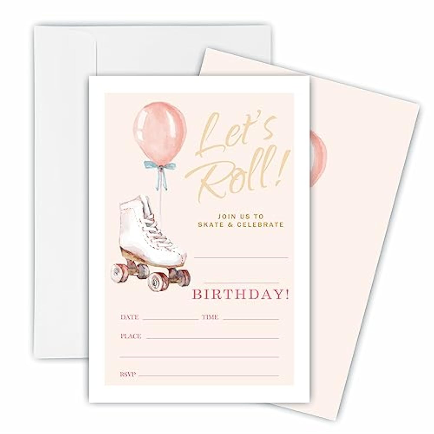 Let'S Roll?Birthday Invitations, Roller Skate & Balloon Birthday Party Invite Cards For Boys & Girls - 20 Double Side Fill-In Invites With Envelopes, Party Favor & Decorations - 17